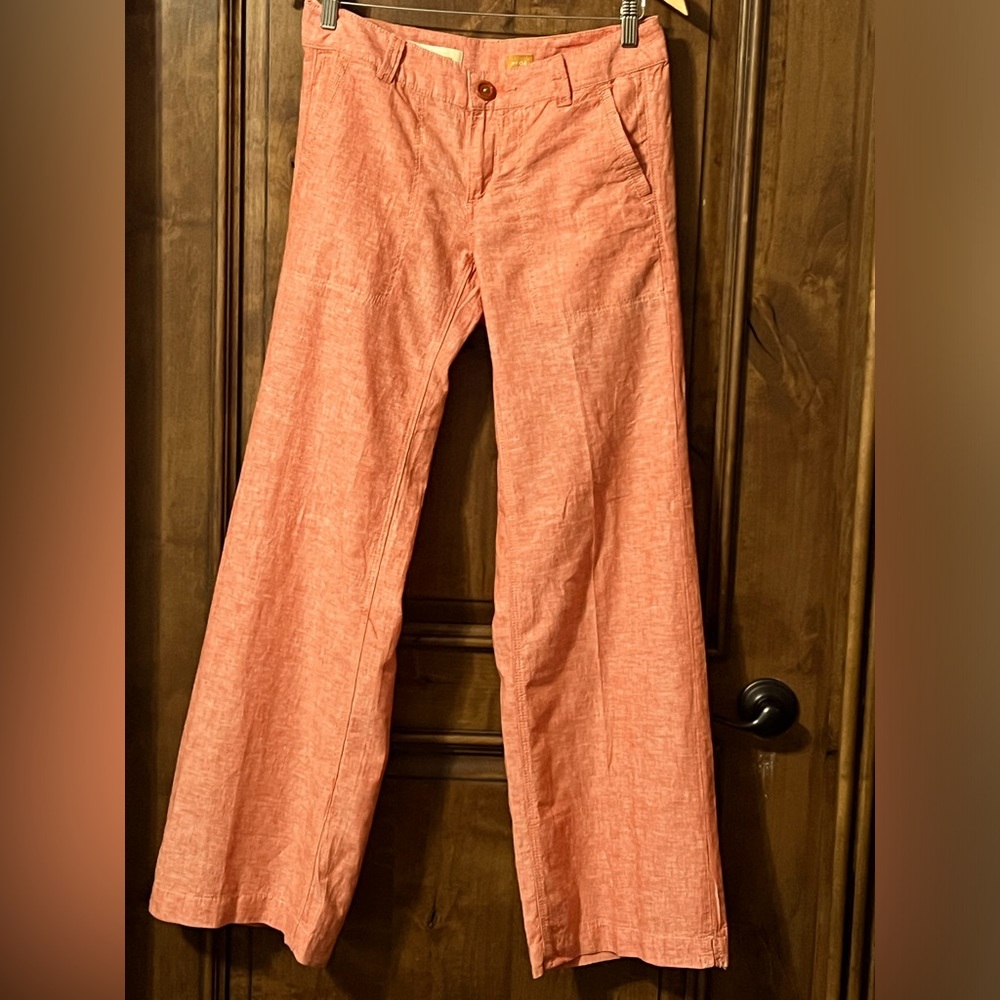 Anthropology coral linen wide leg pants